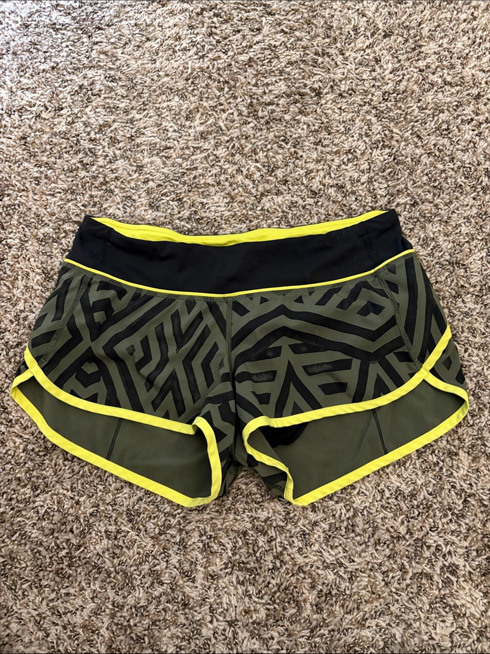lululemon athletica Olive Green Athletic Shorts with Yellow Trim